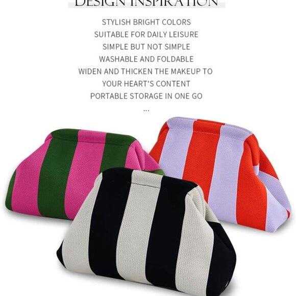 Clutch Purses for Women 2025 Summer Beach Woven Crochet Bag Dumpling Striped Ruc - Picture 6 of 6